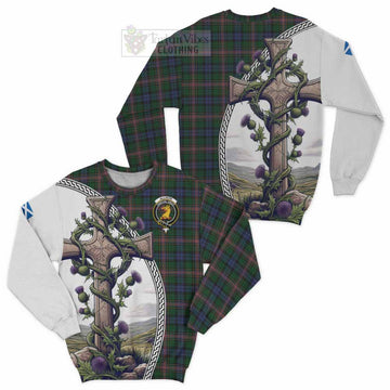 Allison Tartan Sweatshirt with Family Crest and St. Andrew's Cross Accented by Thistle Vines