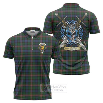 Allison Tartan Zipper Polo Shirt with Family Crest Celtic Skull Style