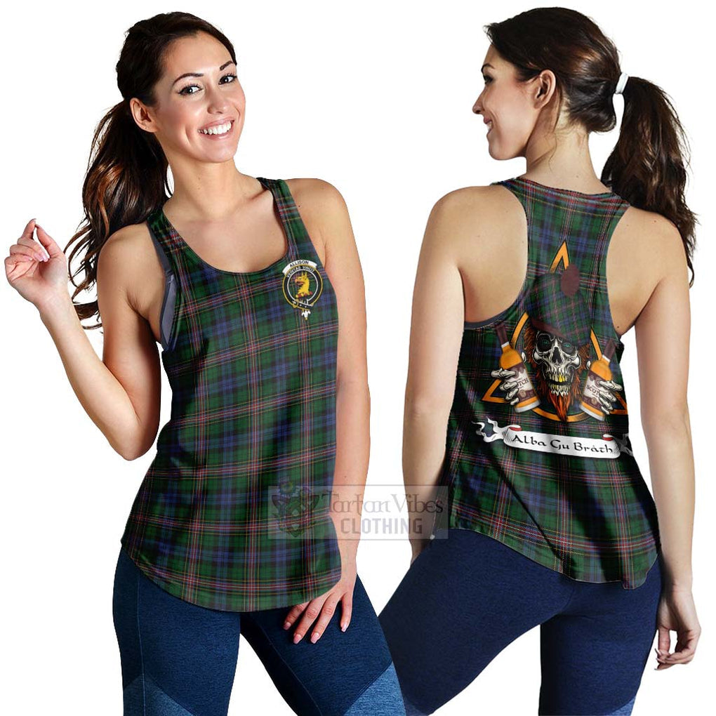 Tartan Vibes Clothing Allison Tartan Women's Racerback Tanks with Family Crest and Bearded Skull Holding Bottles of Whiskey