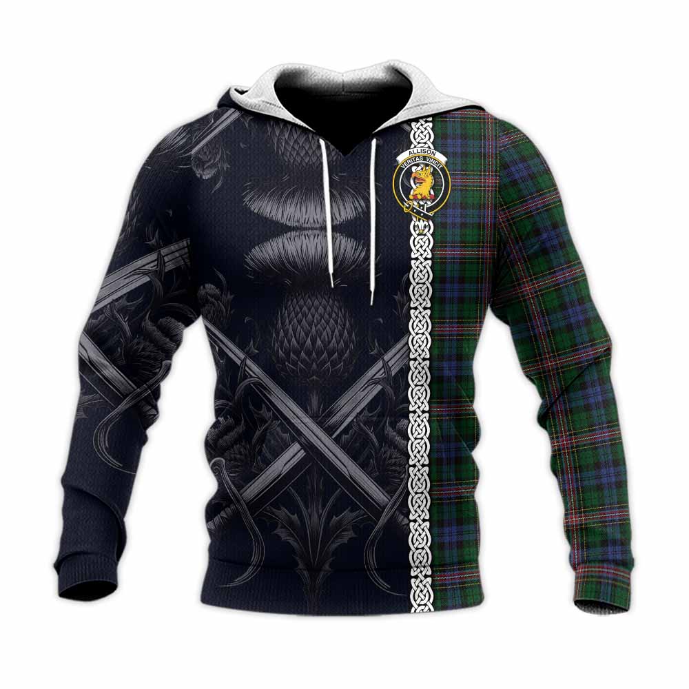 Allison Tartan Knitted Hoodie with Family Crest Cross Sword Thistle Celtic Vibes Unisex Knitted Pullover Hoodie - Tartan Vibes Clothing