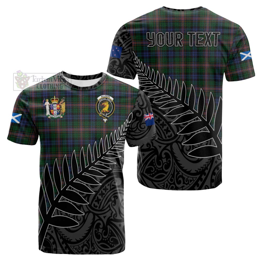 Tartan Vibes Clothing Allison Crest Tartan Cotton T-shirt with New Zealand Silver Fern Half Style