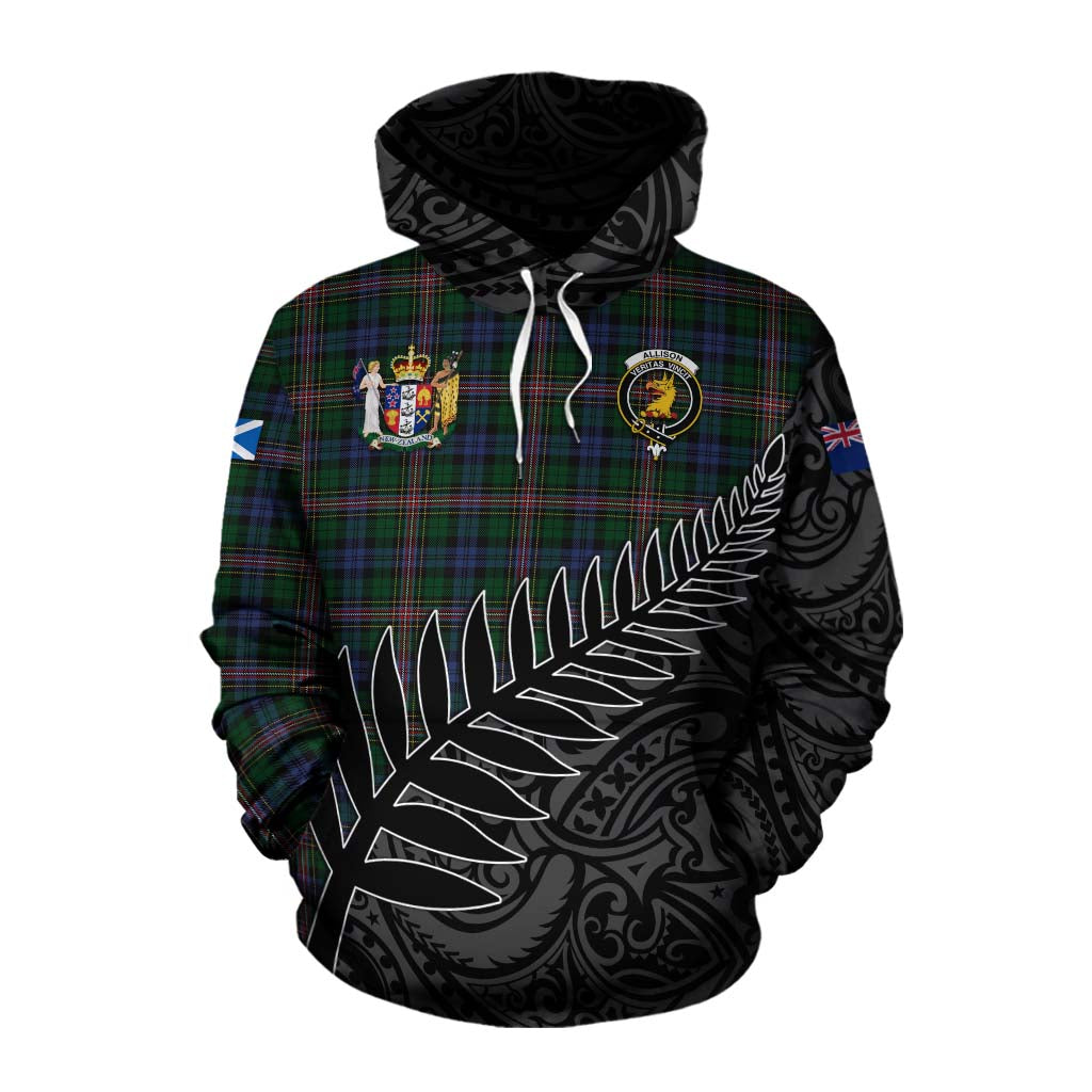 Tartan Vibes Clothing Allison Crest Tartan Cotton Hoodie with New Zealand Silver Fern Half Style