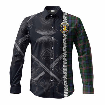 Allison Tartan Long Sleeve Button Shirt with Family Crest Cross Sword Thistle Celtic Vibes