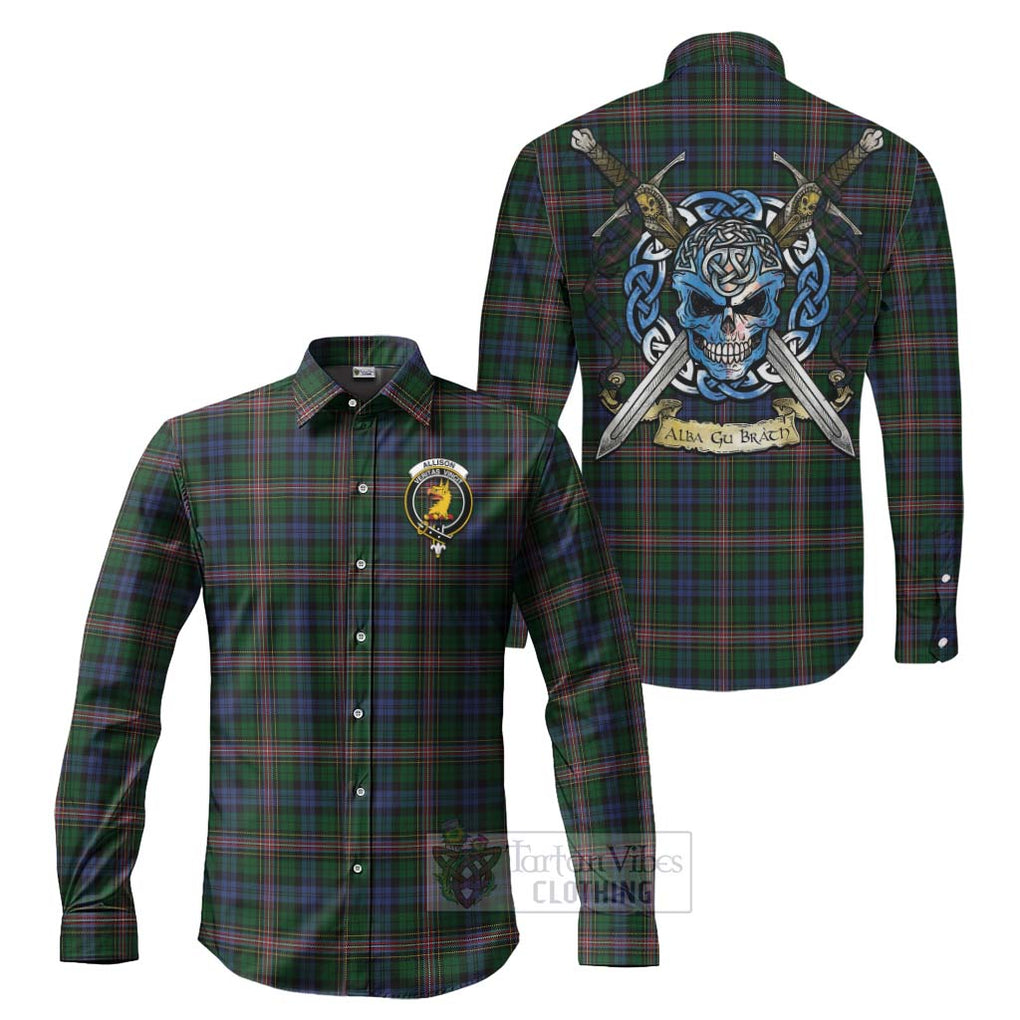 Tartan Vibes Clothing Allison Tartan Long Sleeve Button Shirt with Family Crest Celtic Skull Style