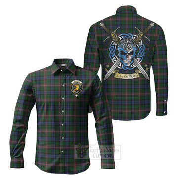 Allison Tartan Long Sleeve Button Shirt with Family Crest Celtic Skull Style