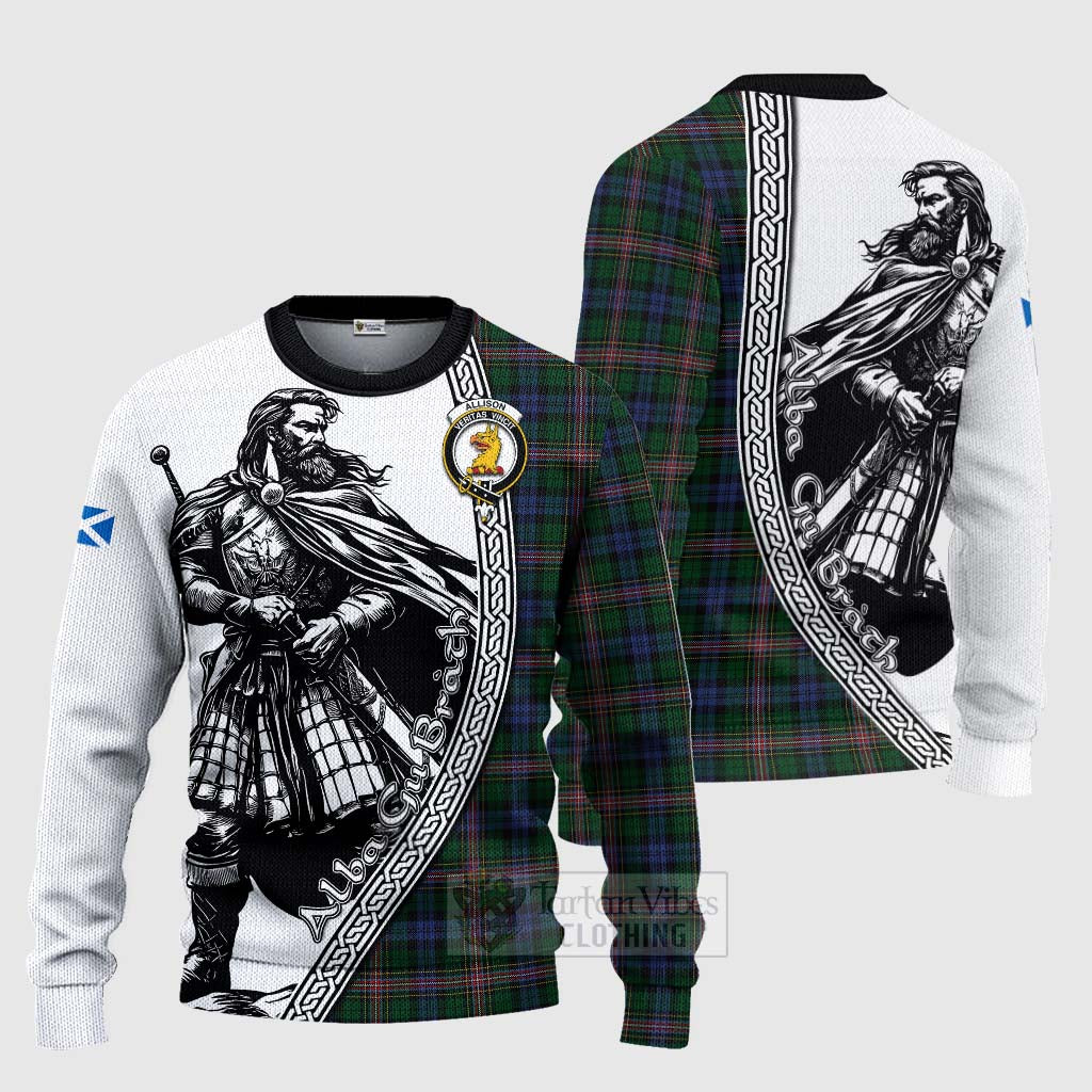 Tartan Vibes Clothing Allison Tartan Clan Crest Knitted Sweater with Highlander Warrior Celtic Style