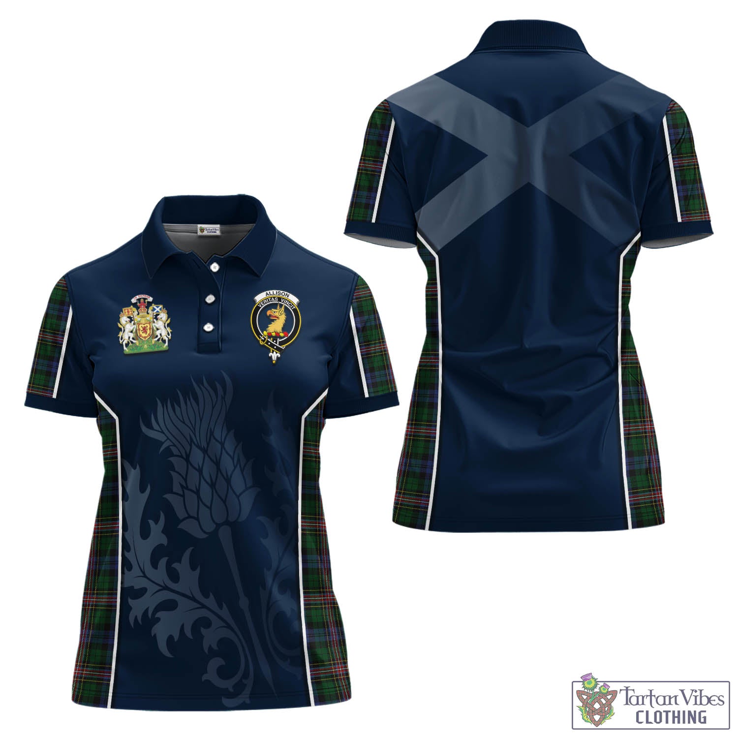 Tartan Vibes Clothing Allison Tartan Women's Polo Shirt with Family Crest and Scottish Thistle Vibes Sport Style