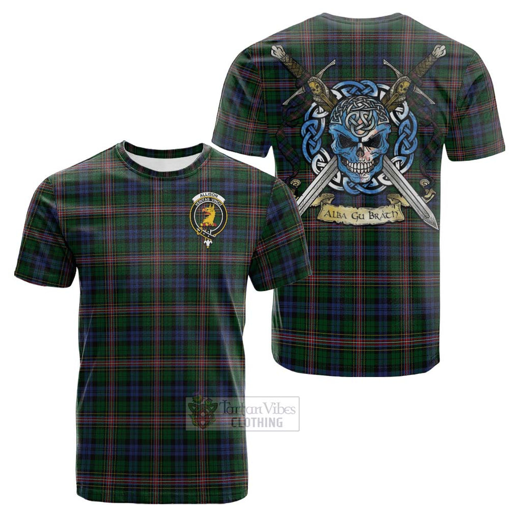 Tartan Vibes Clothing Allison Tartan Cotton T-shirt with Family Crest Celtic Skull Style