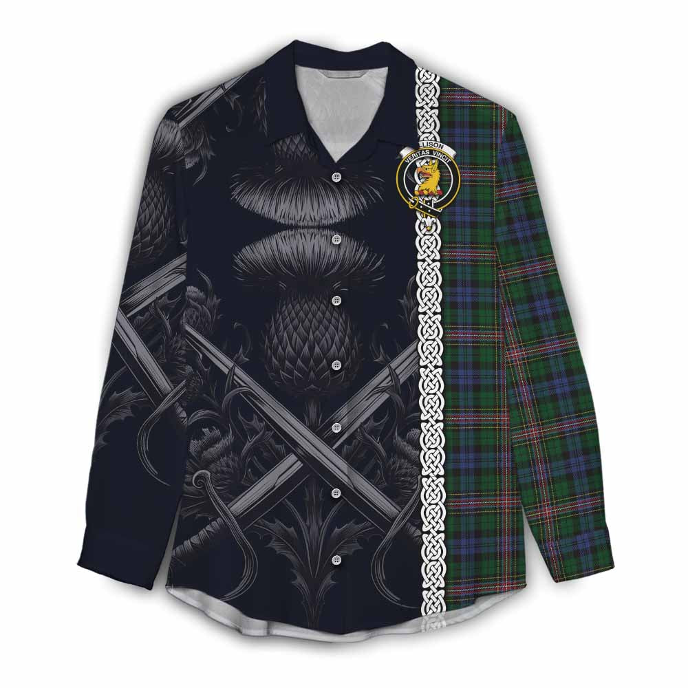 Tartan Vibes Clothing Allison Tartan Women's Casual Shirt with Family Crest Cross Sword Thistle Celtic Vibes