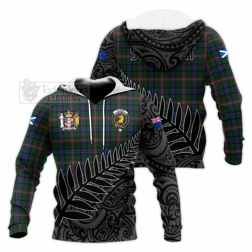 Tartan Vibes Clothing Allison Crest Tartan Knitted Hoodie with New Zealand Silver Fern Half Style