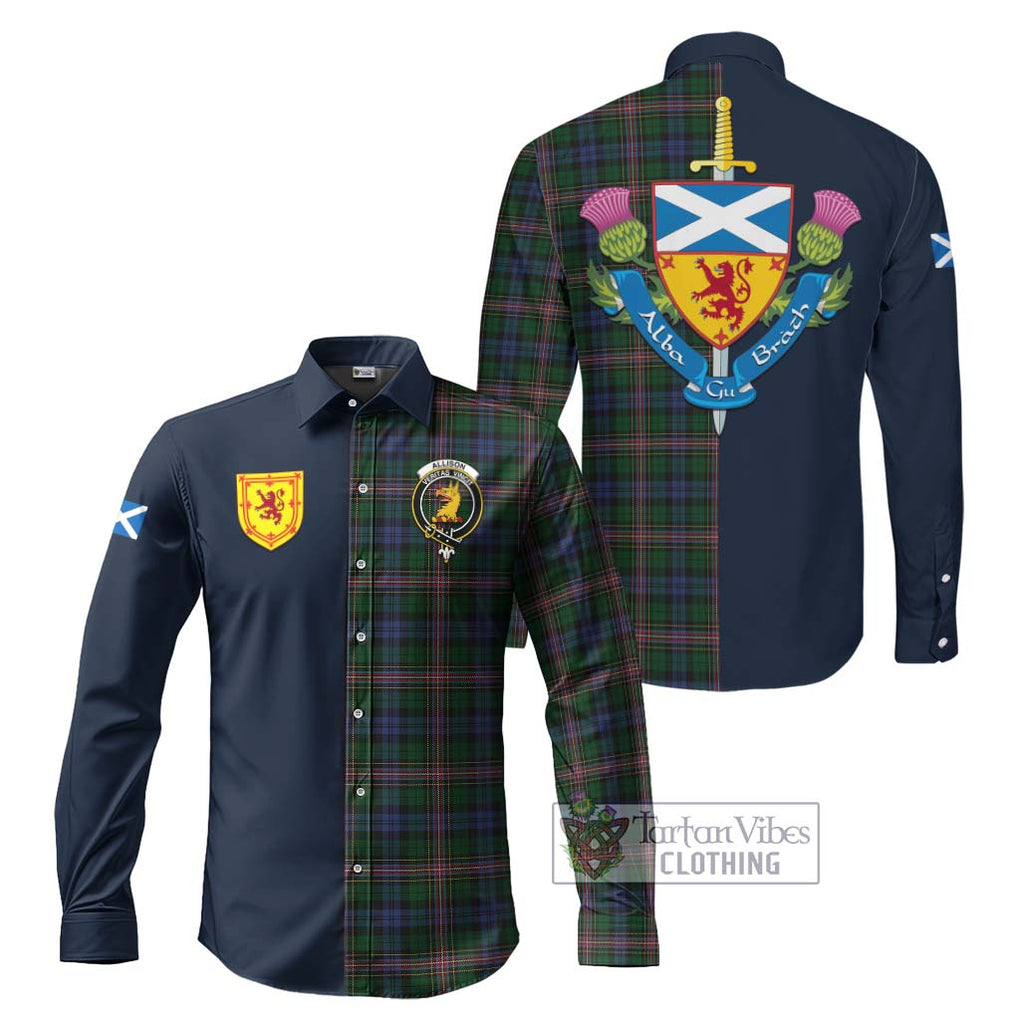 Tartan Vibes Clothing Allison Tartan Long Sleeve Button Shirt with Scottish Lion Royal Arm Half Style