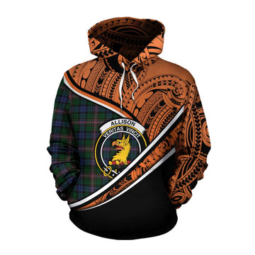 Allison Crest Tartan Cotton Hoodie with Polynesian Vibes Style - Orange Version