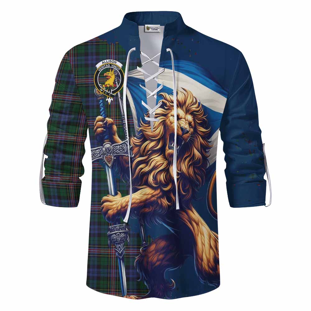 Tartan Vibes Clothing Allison Tartan Family Crest Ghillie Kilt Shirt with Scottish Majestic Lion