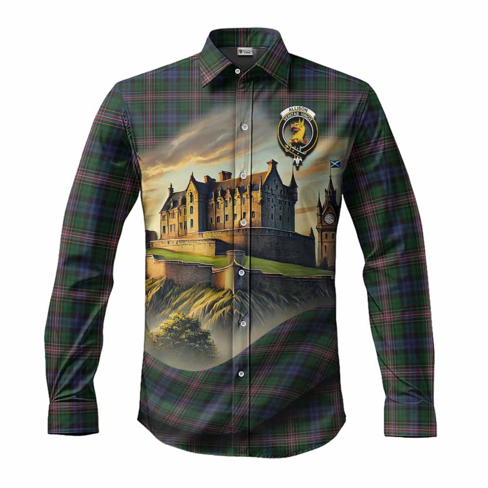 Allison Tartan Family Crest Long Sleeve Button Shirt with Scottish Ancient Castle Style Men's Shirt S - Tartan Vibes Clothing