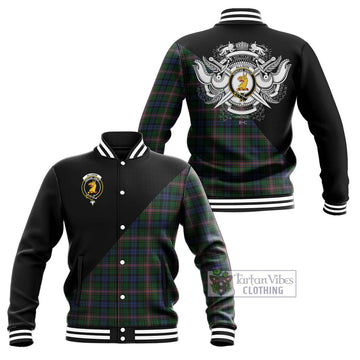 Allison Tartan Baseball Jacket with Family Crest and Military Logo Style