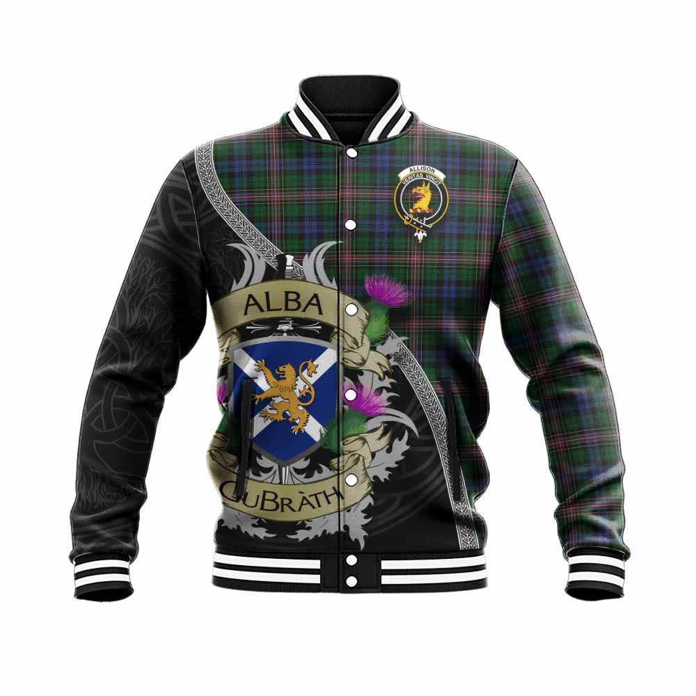 Allison Tartan Family Crest Baseball Jacket Lion Rampant Royal Thistle Shield Celtic Inspired Unisex - Tartan Vibes Clothing