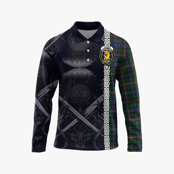 Allison Tartan Long Sleeve Polo Shirt with Family Crest Cross Sword Thistle Celtic Vibes