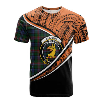 Allison Crest Tartan Cotton T-shirt with Polynesian Vibes Style - Orange Version