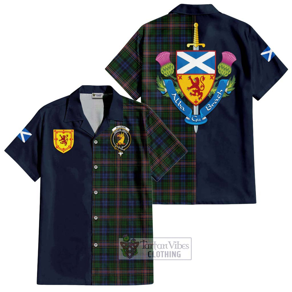 Tartan Vibes Clothing Allison Tartan Short Sleeve Button Shirt with Scottish Lion Royal Arm Half Style