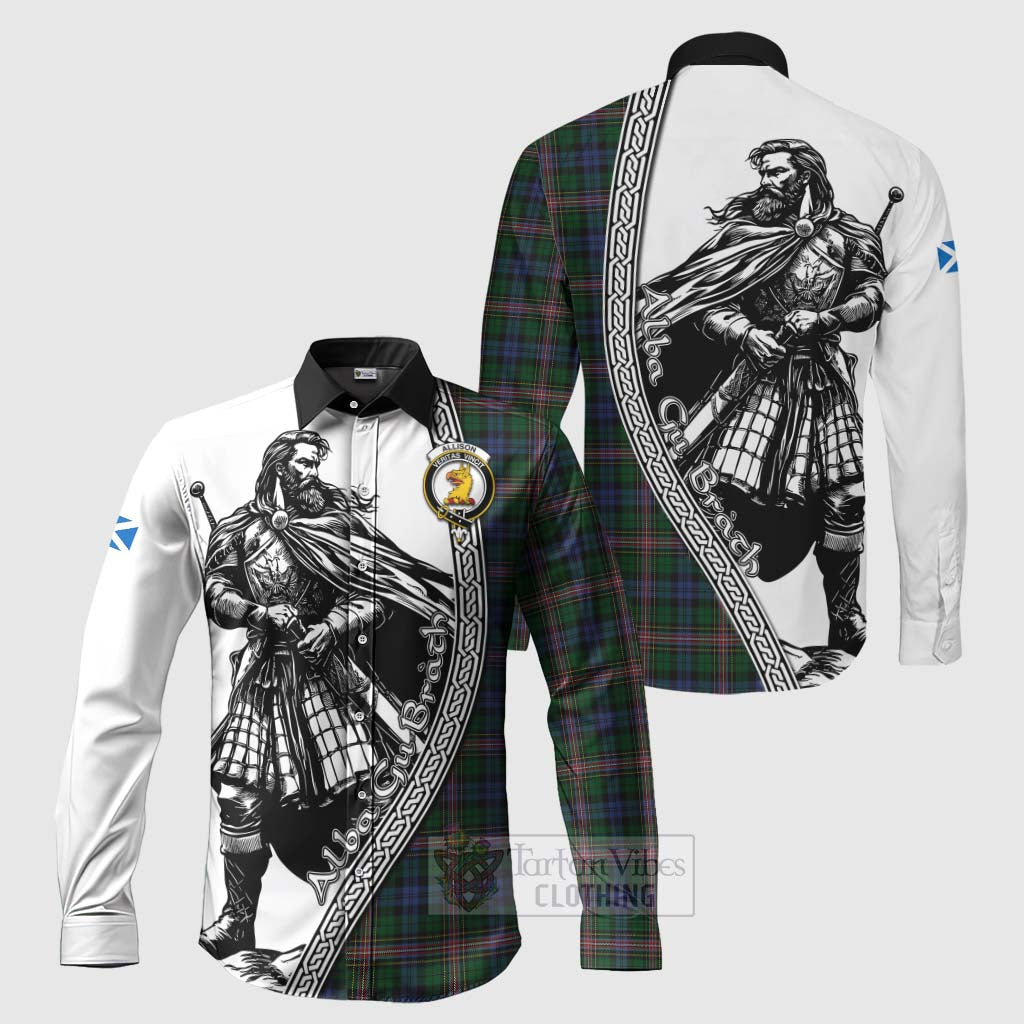 Tartan Vibes Clothing Allison Tartan Clan Crest Long Sleeve Button Shirt with Highlander Warrior Celtic Style