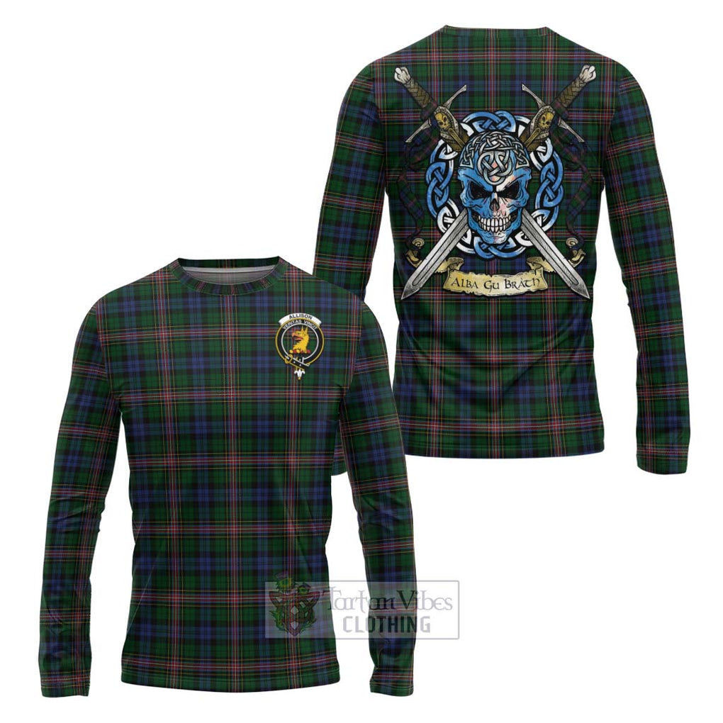 Tartan Vibes Clothing Allison Tartan Long Sleeve T-Shirt with Family Crest Celtic Skull Style