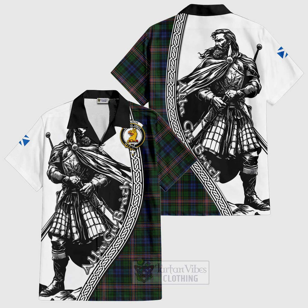 Tartan Vibes Clothing Allison Tartan Clan Crest Short Sleeve Button Shirt with Highlander Warrior Celtic Style