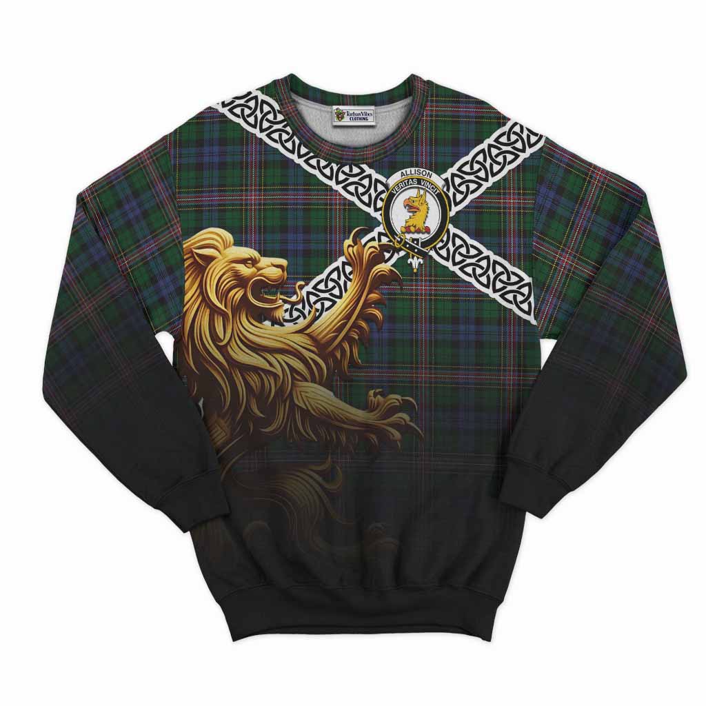 Allison Crest Tartan Sweatshirt with Golden Lion Emblem Celtic Style Unisex - Tartan Vibes Clothing