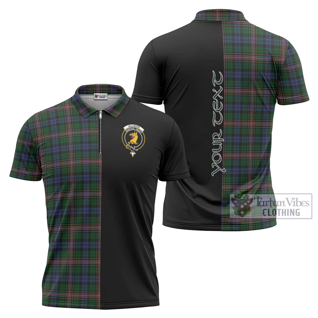 Allison Tartan Zipper Polo Shirt with Family Crest and Half Of Me Style Unisex - Tartanvibesclothing Shop