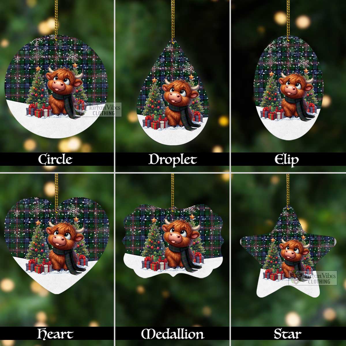 Tartan Vibes Clothing Allison Tartan Christmas Aluminium Ornament with Adorable Highland Coo