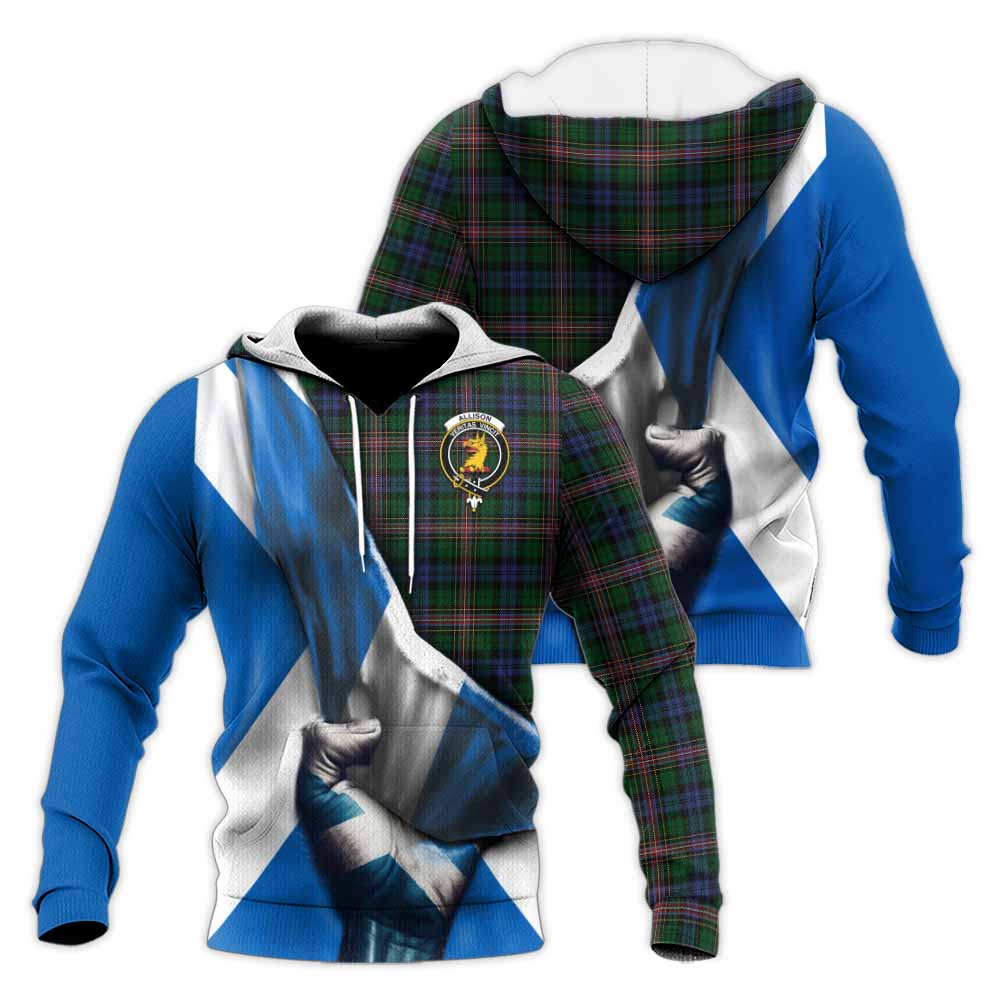 Tartan Vibes Clothing Allison Tartan Knitted Hoodie with Family Crest Scotland Patriotic Style