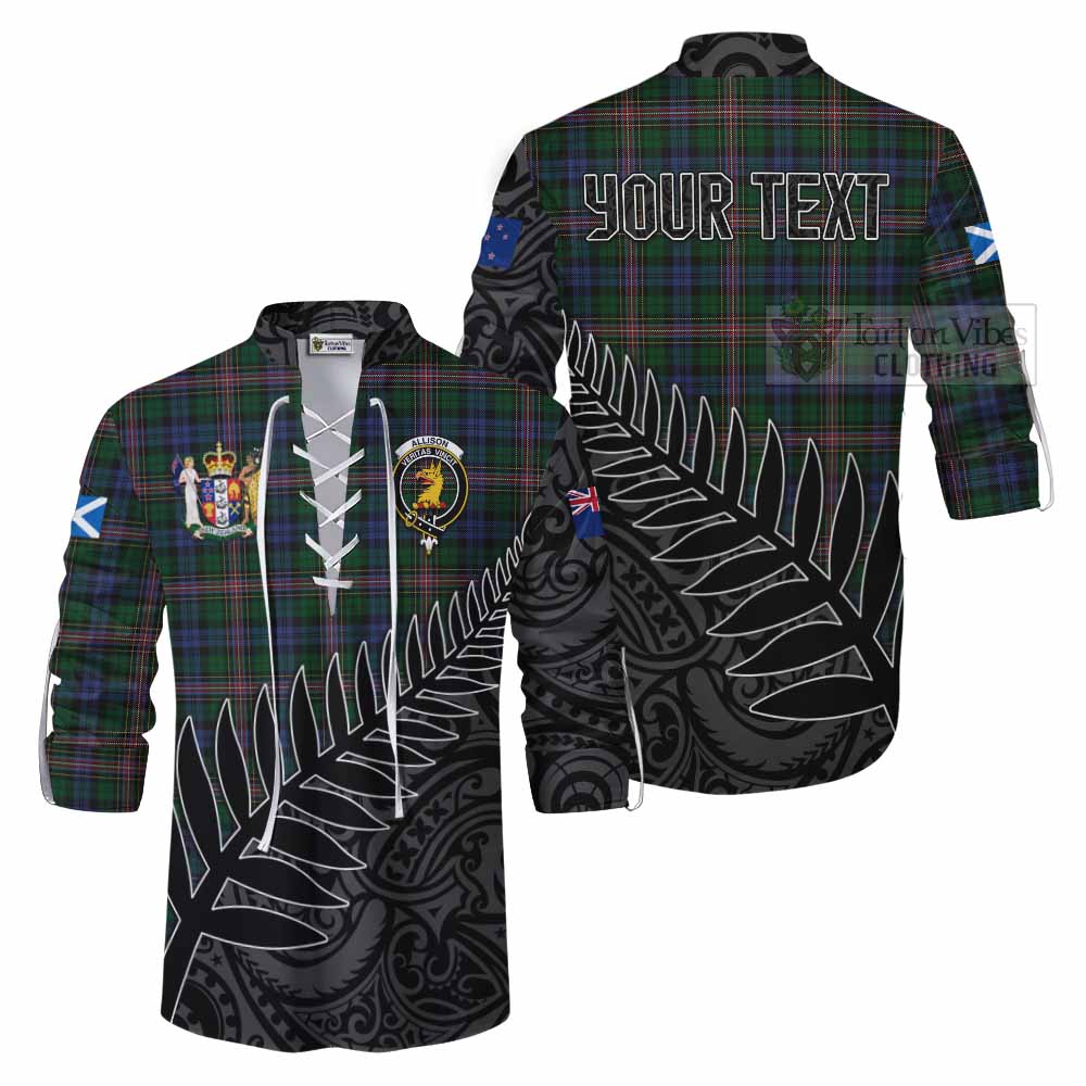 Tartan Vibes Clothing Allison Crest Tartan Ghillie Kilt Shirt with New Zealand Silver Fern Half Style