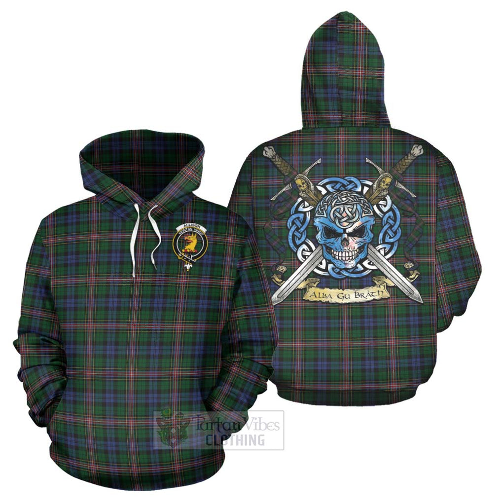 Tartan Vibes Clothing Allison Tartan Hoodie with Family Crest Celtic Skull Style