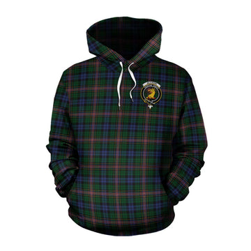 Allison Tartan Cotton Hoodie with Family Crest and Bearded Skull Holding Bottles of Whiskey