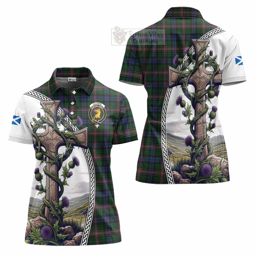 Tartan Vibes Clothing Allison Tartan Women's Polo Shirt with Family Crest and St. Andrew's Cross Accented by Thistle Vines