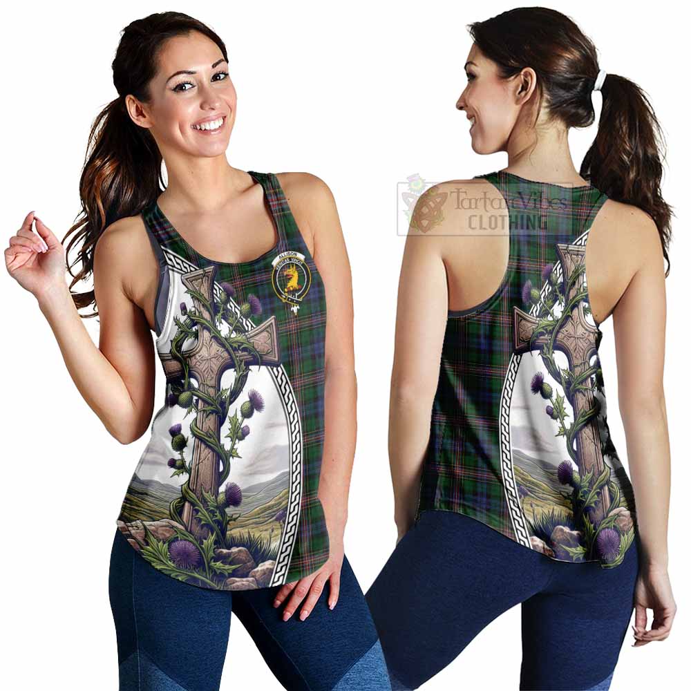 Tartan Vibes Clothing Allison Tartan Women's Racerback Tanks with Family Crest and St. Andrew's Cross Accented by Thistle Vines