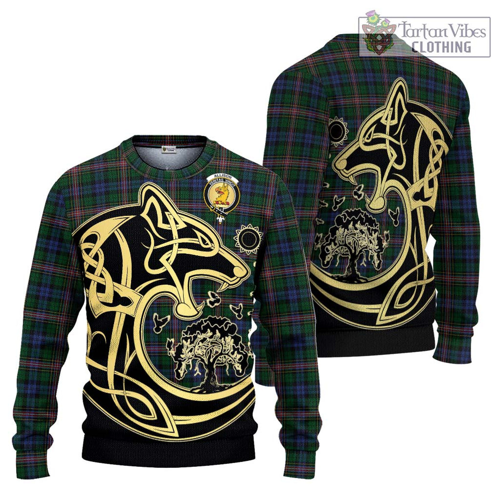 Allison Tartan Knitted Sweater with Family Crest Celtic Wolf Style Unisex - Tartan Vibes Clothing