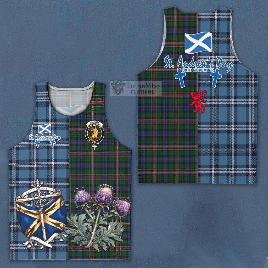 Tartan Vibes Clothing Allison Tartan Men's Tank Top Happy St. Andrew's Day Half Tartan Style