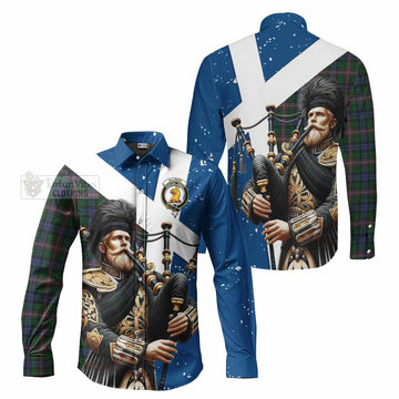 Allison Tartan Long Sleeve Button Shirt with Family Crest Scottish Bagpiper Vibes