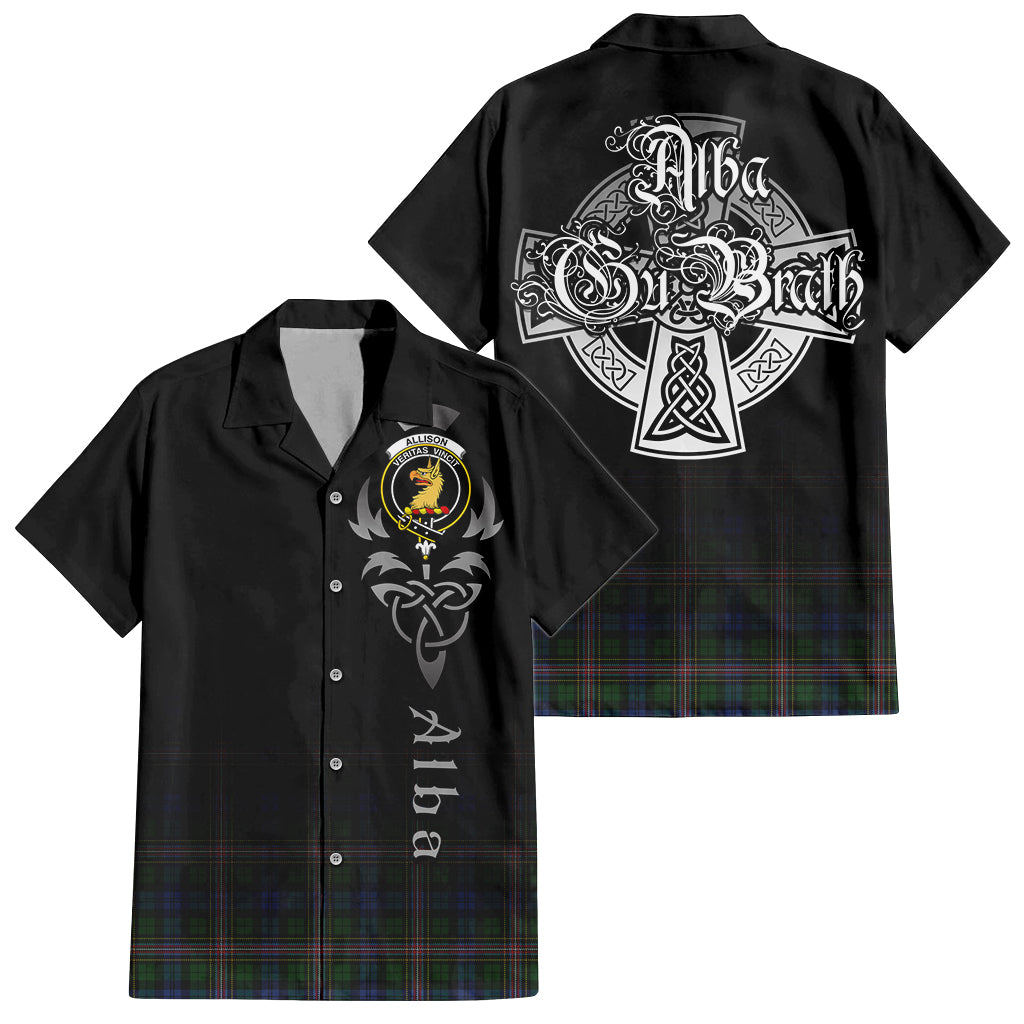 Tartan Vibes Clothing Allison Tartan Short Sleeve Button Up Featuring Alba Gu Brath Family Crest Celtic Inspired