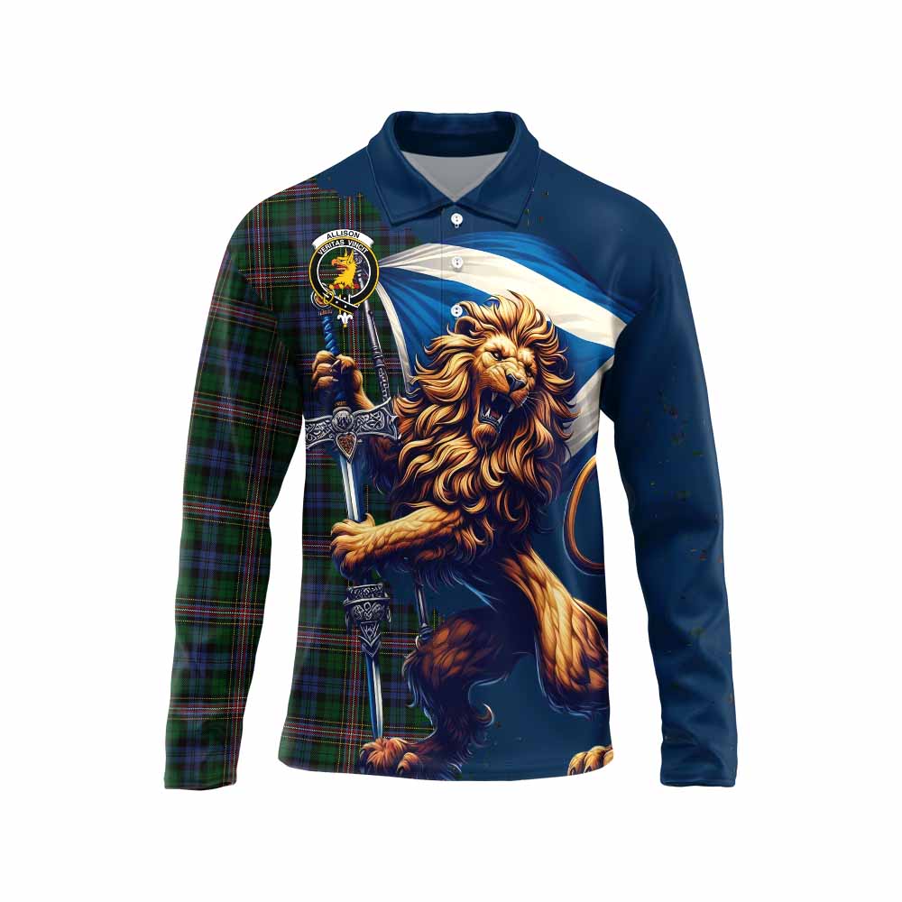 Tartan Vibes Clothing Allison Tartan Family Crest Long Sleeve Polo Shirt with Scottish Majestic Lion