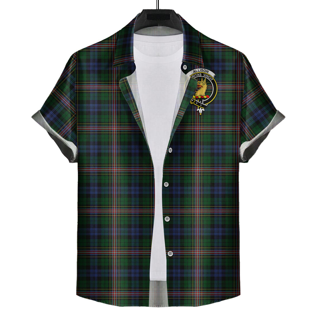 Allison Tartan Short Sleeve Button Down Shirt with Family Crest - Tartanvibesclothing