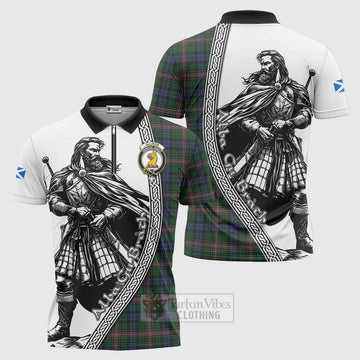 Allison Tartan Clan Crest Zipper Polo Shirt with Highlander Warrior Celtic Style