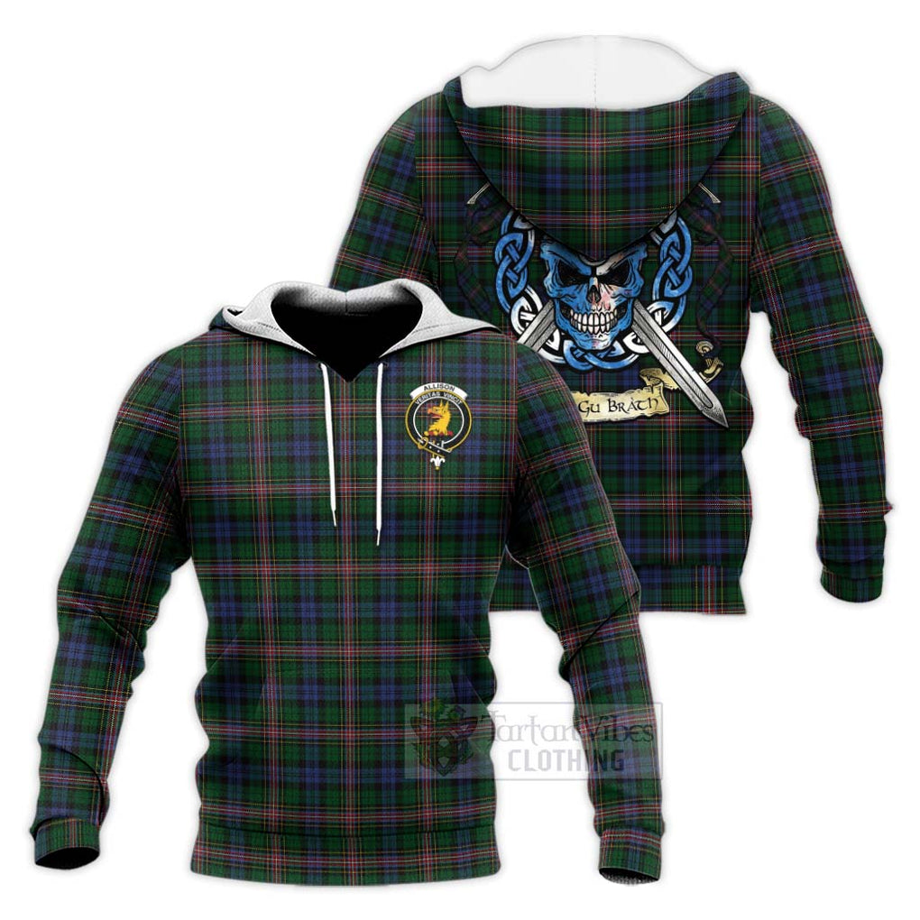 Tartan Vibes Clothing Allison Tartan Knitted Hoodie with Family Crest Celtic Skull Style