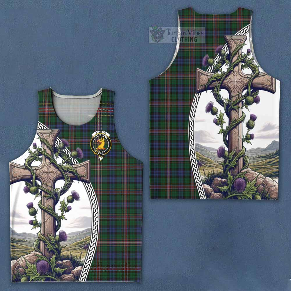 Tartan Vibes Clothing Allison Tartan Men's Tank Top with Family Crest and St. Andrew's Cross Accented by Thistle Vines