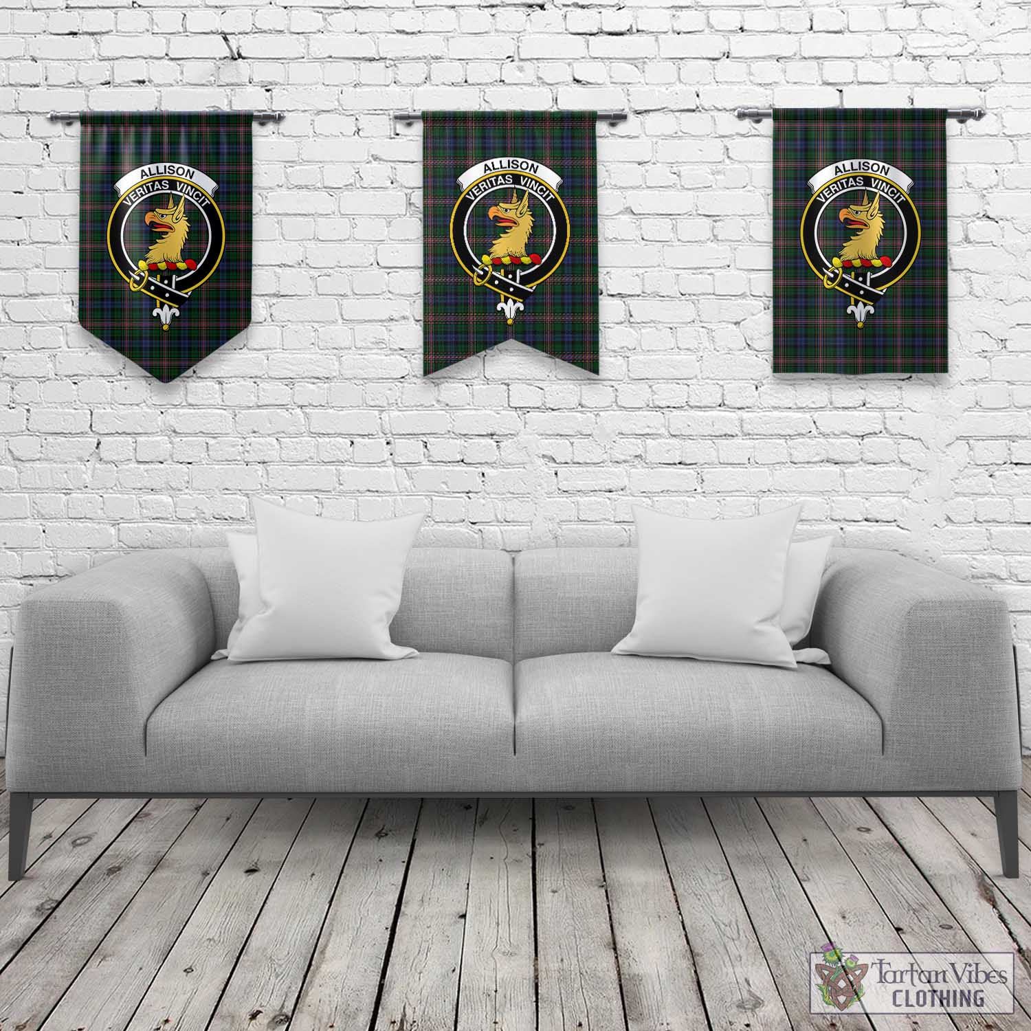 Tartan Vibes Clothing Allison Tartan Gonfalon, Tartan Banner with Family Crest