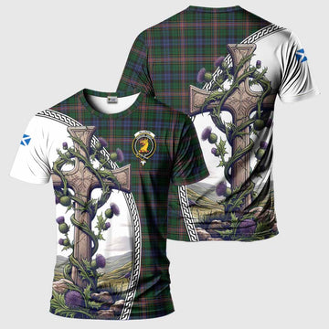 Allison Tartan T-Shirt with Family Crest and St. Andrew's Cross Accented by Thistle Vines