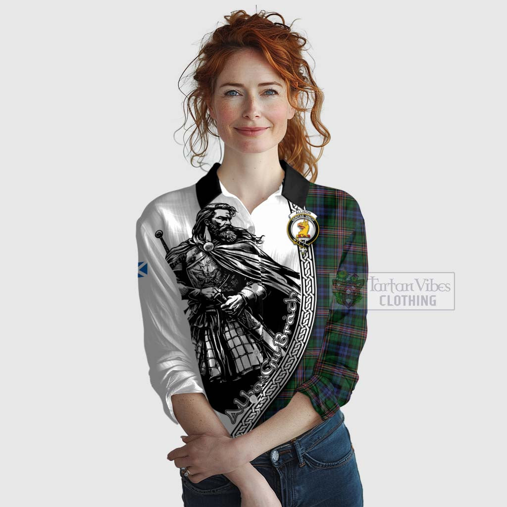 Tartan Vibes Clothing Allison Tartan Clan Crest Women's Casual Shirt with Highlander Warrior Celtic Style