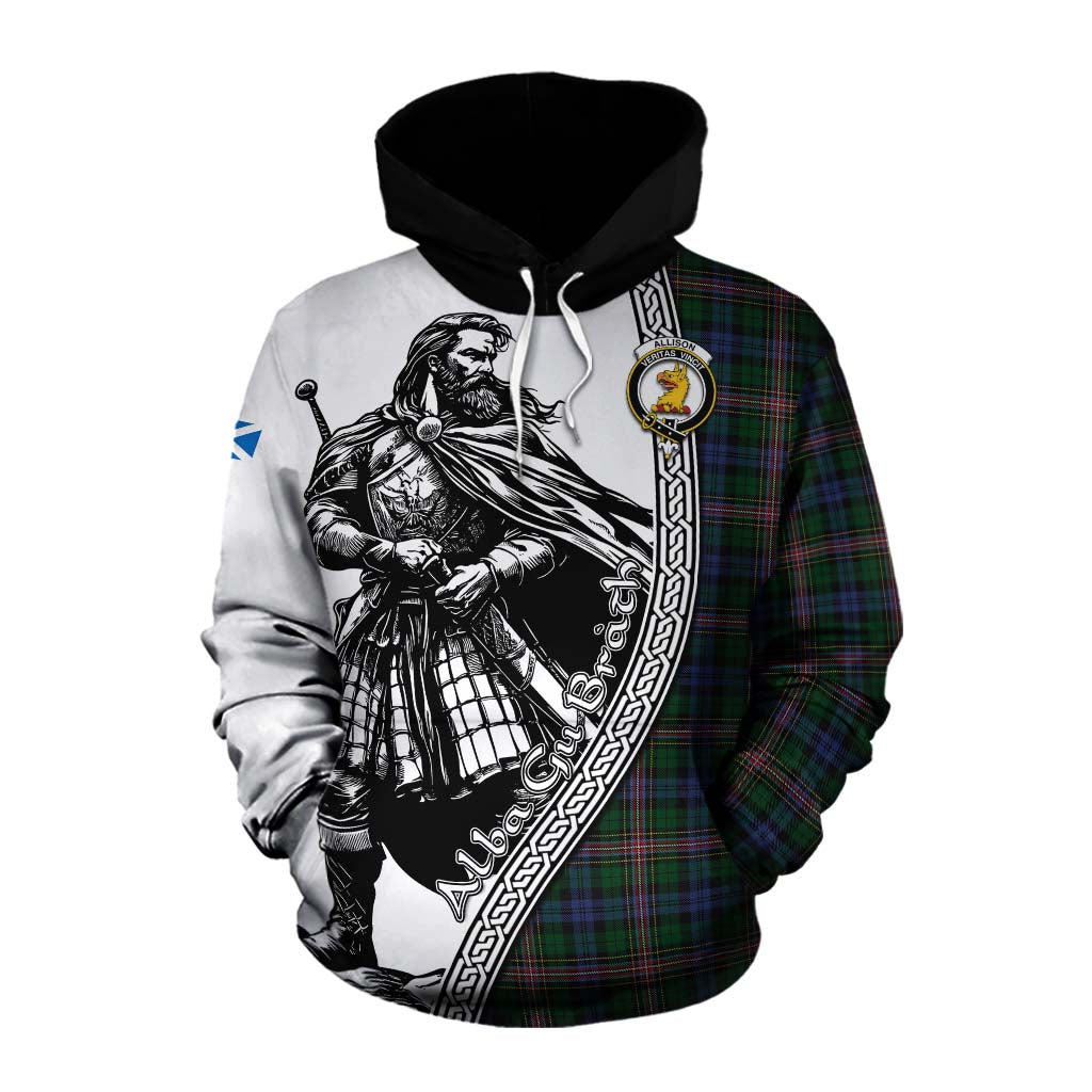 Tartan Vibes Clothing Allison Tartan Clan Crest Cotton Hoodie with Highlander Warrior Celtic Style