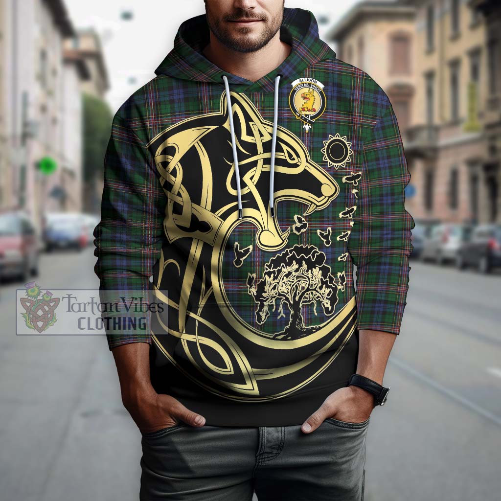 Tartan Vibes Clothing Allison Tartan Hoodie with Family Crest Celtic Wolf Style