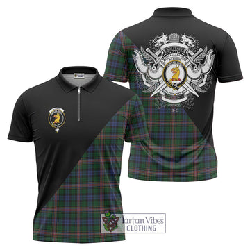 Allison Tartan Zipper Polo Shirt with Family Crest and Military Logo Style